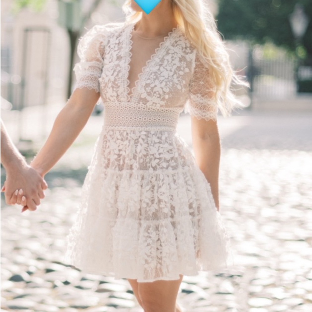 Bronx and Banco Megan Mini Dress White Puff Sleeve
